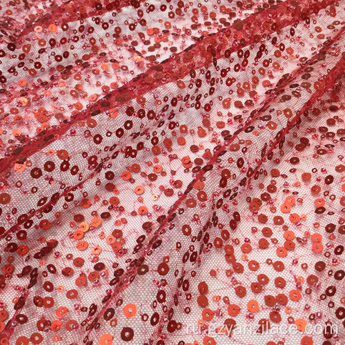 Блестящий красный блесток кружево вышивка ткань